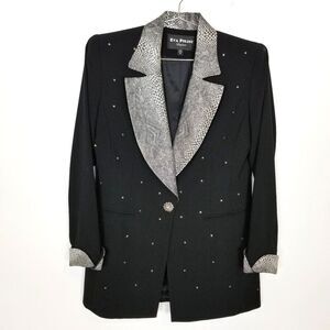 Eva Polini Couture Women Black Silver Metallic Blazer Sz 4 Embellished Party